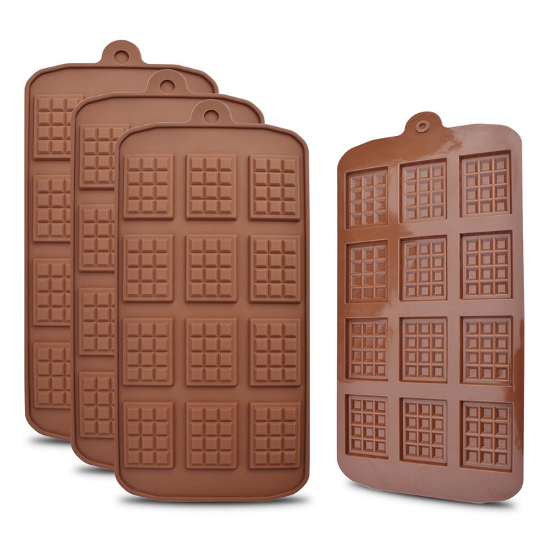 homEdge 12 Cavity Break-Apart Chocolate, Set of 4 Packs Food Grade Non-Stick Silicone Protein and Energy Bar Candy Molds - Image 1